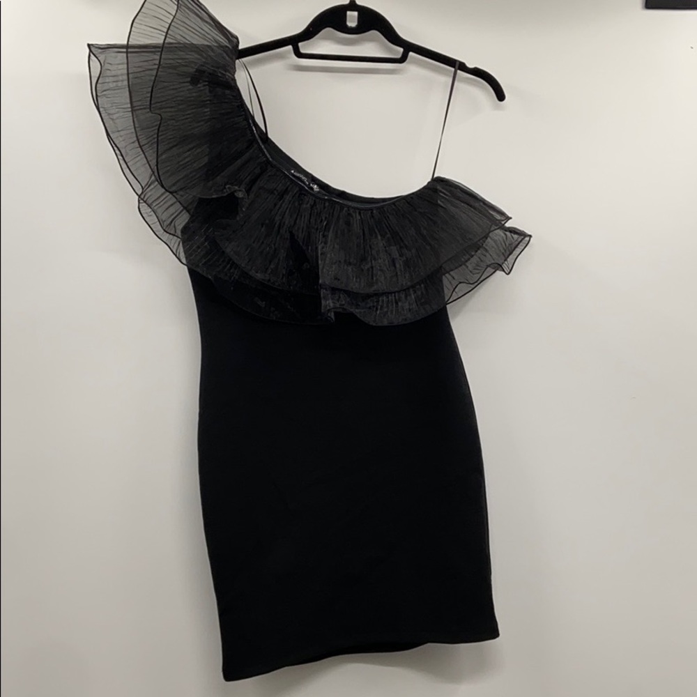 Zara organza asymmetrical black mini dress - Picture 3 of 16